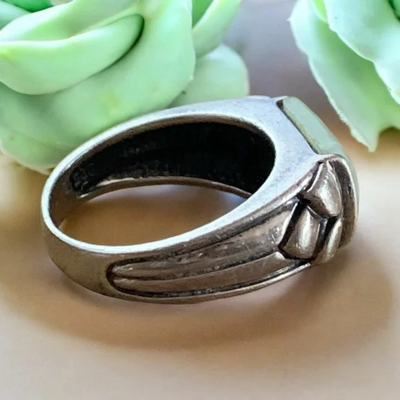 Vintage Sterling Silver Green Jade Mermaid Jewelry Ring - Picture 3 of 8